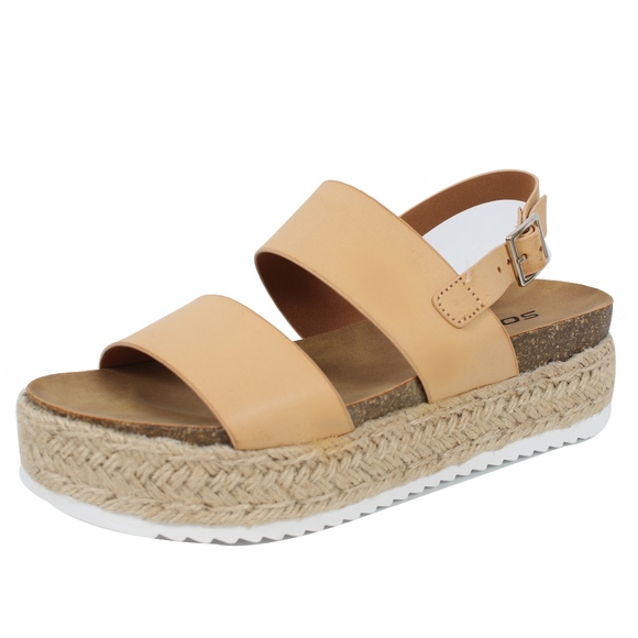 Shoes - Nude Open Toe Espadrille Flatform Wedge